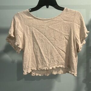 Tan linen crop top ruffle